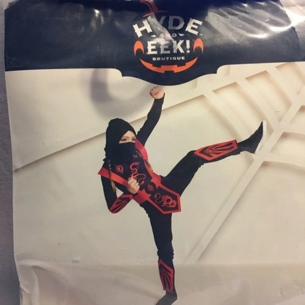 Hyde and Eek Ninja Costume Kids Large Black New Dragon Jumpsuit Vest Mask Set